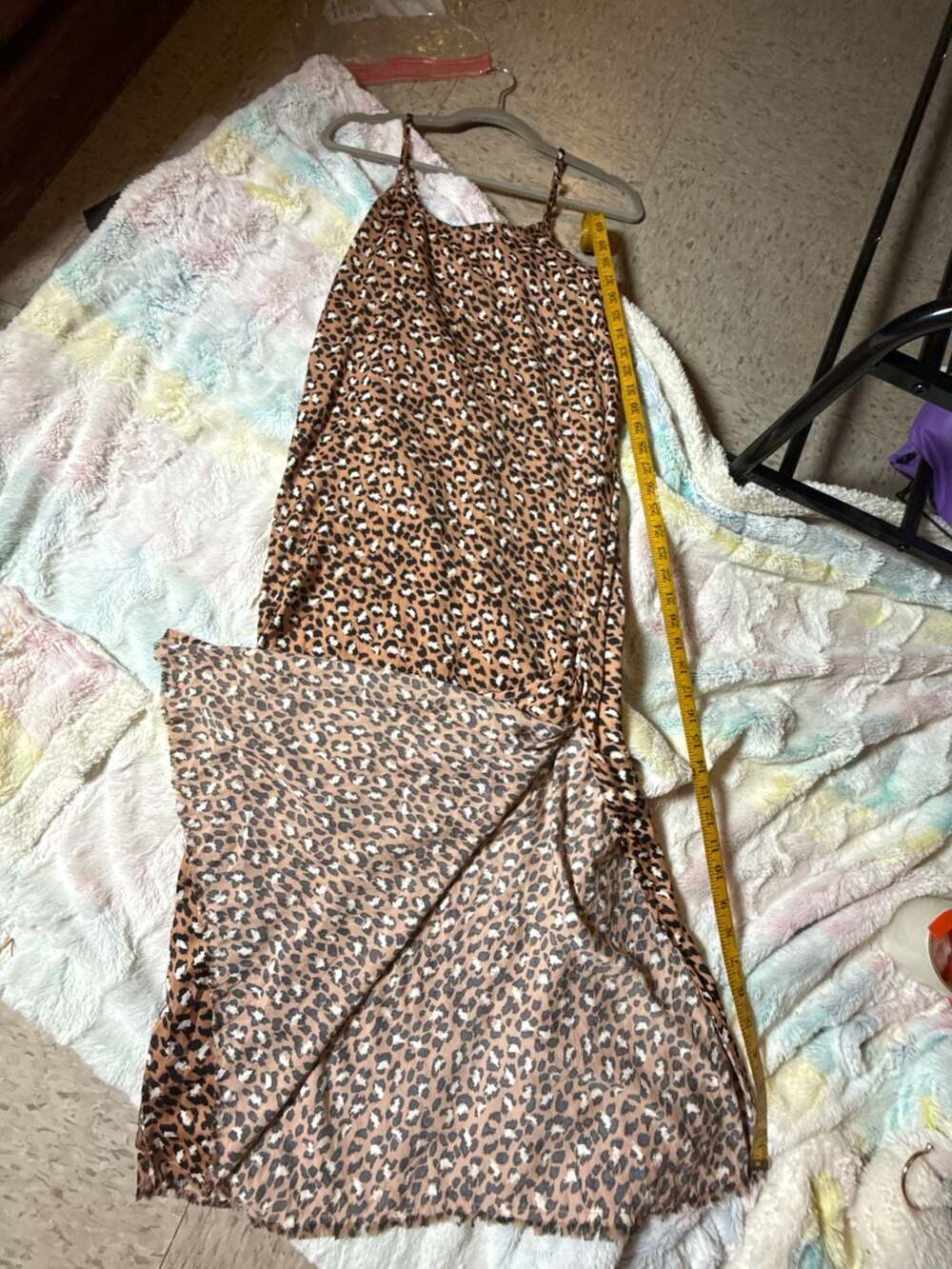NEW Aerie Dress Leopard Print Maxi Dress Size M Double Slit, Fringe Hem
